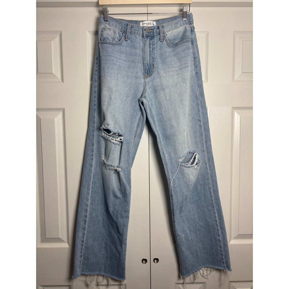 Just Black Denim Women 28 Wide Leg Distressed High Rise Jeans Light Wash Raw Hem